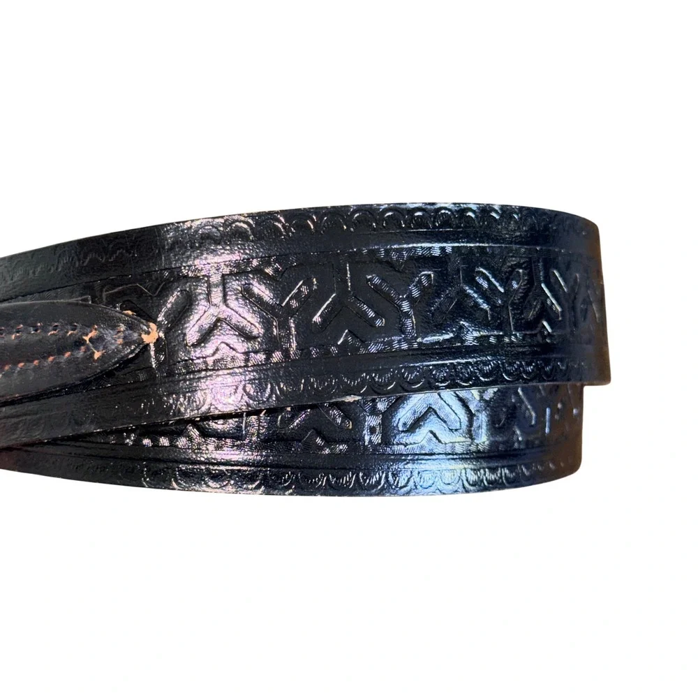 Mens Black Embossed Leather Belt Extra Long 58